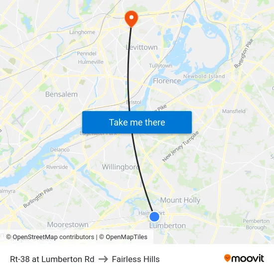 Rt-38 at Lumberton Rd to Fairless Hills map