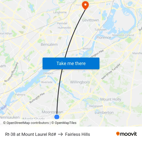 Rt-38 at Mount Laurel Rd# to Fairless Hills map