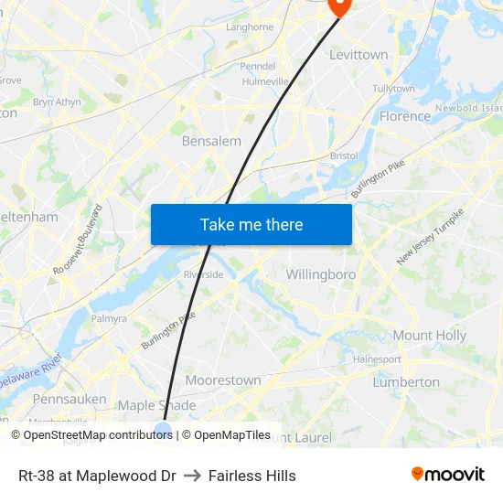 Rt-38 at Maplewood Dr to Fairless Hills map