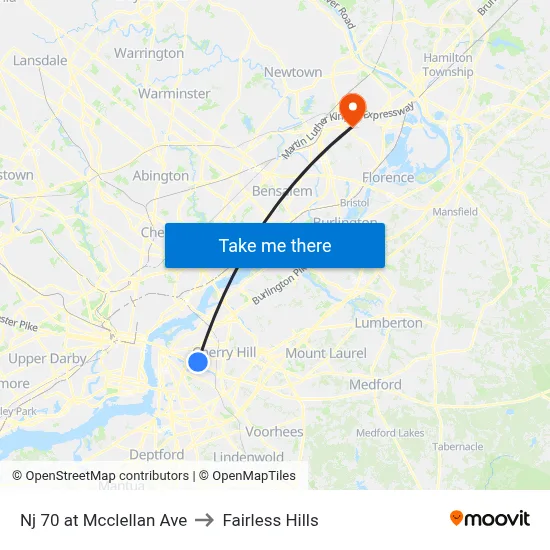 Nj 70 at Mcclellan Ave to Fairless Hills map