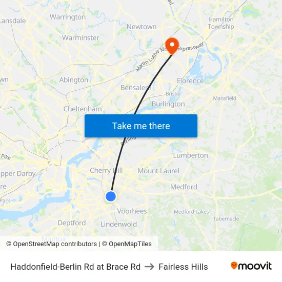 Haddonfield-Berlin Rd at Brace Rd to Fairless Hills map