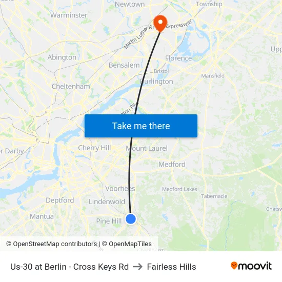 Us-30 at Berlin - Cross Keys Rd to Fairless Hills map