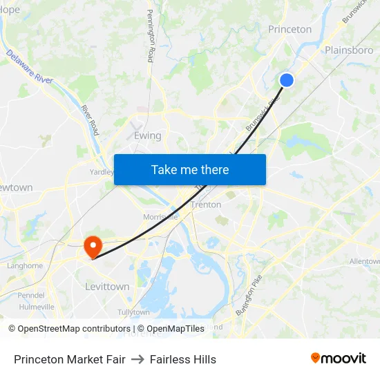 Princeton Market Fair to Fairless Hills map