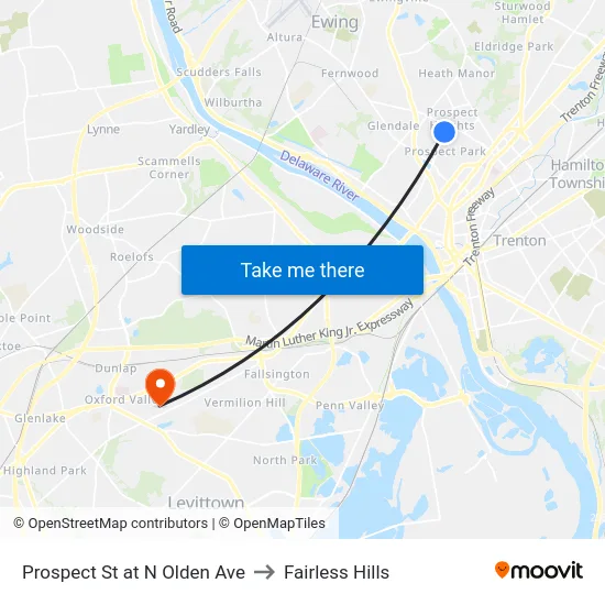 Prospect St at  N Olden Ave to Fairless Hills map