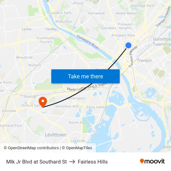 Mlk Jr Blvd at Southard St to Fairless Hills map