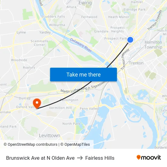 Brunswick Ave at N Olden Ave to Fairless Hills map