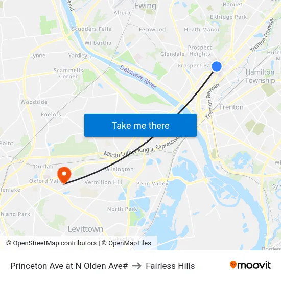 Princeton Ave at N Olden Ave# to Fairless Hills map