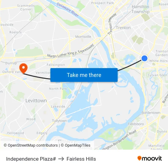 Independence Plaza# to Fairless Hills map