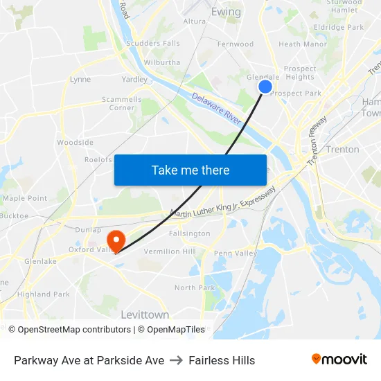 Parkway Ave at Parkside Ave to Fairless Hills map
