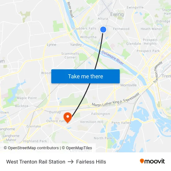West Trenton Rail Station to Fairless Hills map