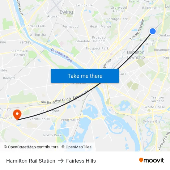 Hamilton Rail Station to Fairless Hills map