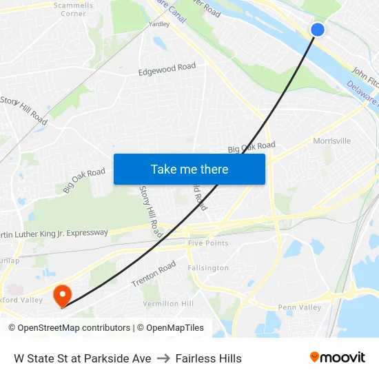 W State St at Parkside Ave to Fairless Hills map