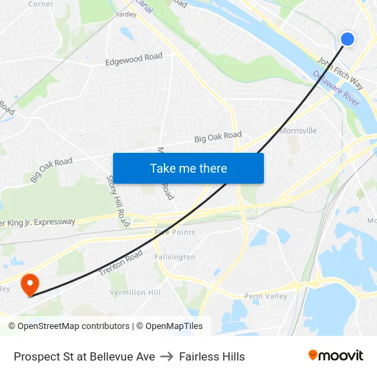 Prospect St at Bellevue Ave to Fairless Hills map