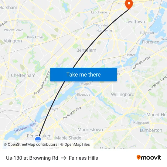 Us-130 at Browning Rd to Fairless Hills map