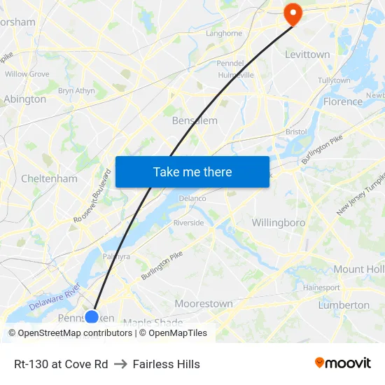 Rt-130 at Cove Rd to Fairless Hills map
