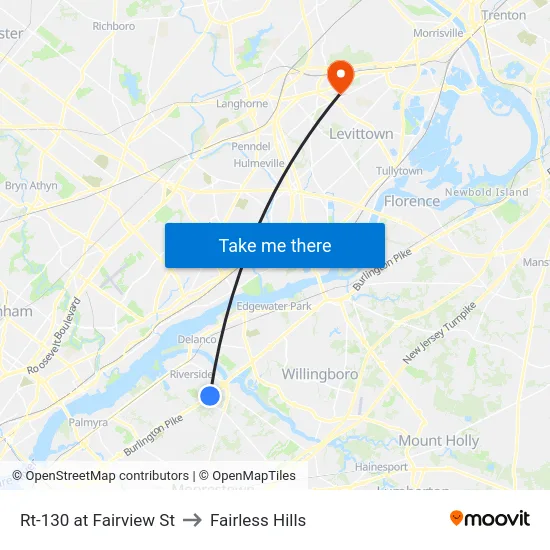 Rt-130 at Fairview St to Fairless Hills map