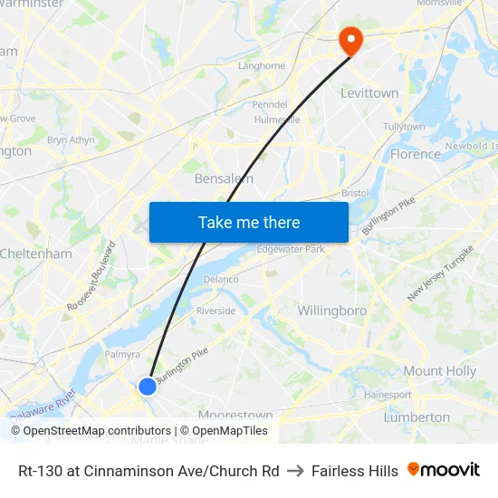 Rt-130 at Cinnaminson Ave/Church Rd to Fairless Hills map