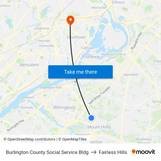 Burlington County Social Service Bldg to Fairless Hills map