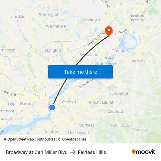 Broadway at Carl Miller Blvd to Fairless Hills map