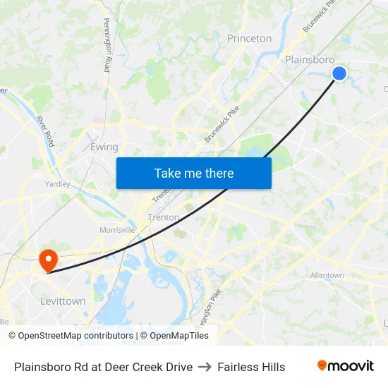 Plainsboro Rd at Deer Creek Drive to Fairless Hills map