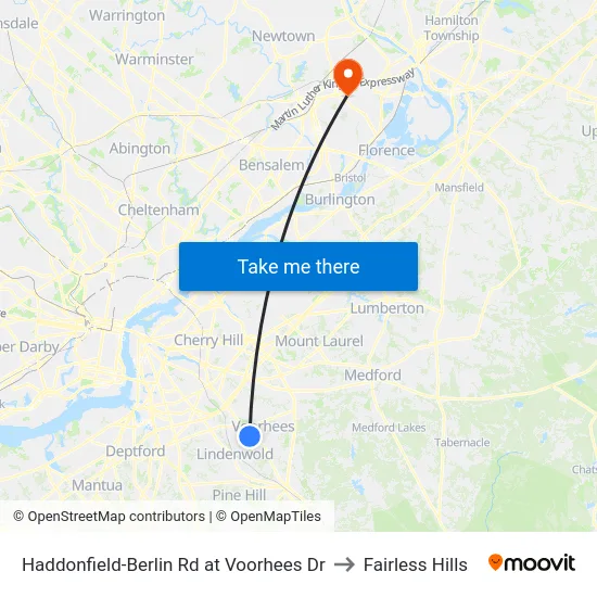 Haddonfield-Berlin Rd at Voorhees Dr to Fairless Hills map