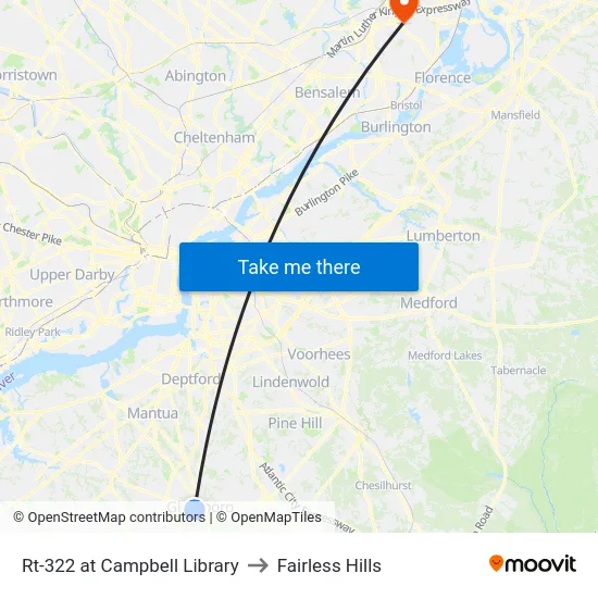 Rt-322 at Campbell Library to Fairless Hills map
