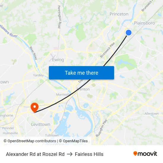 Alexander Rd at Roszel Rd to Fairless Hills map