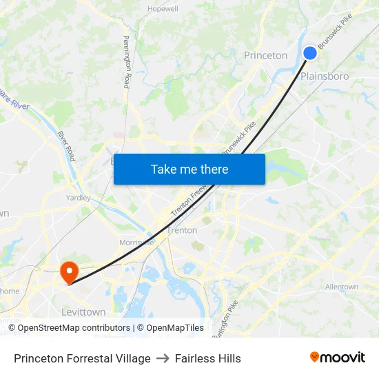 Princeton Forrestal Village to Fairless Hills map