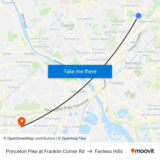 Princeton Pike at Franklin Corner Rd to Fairless Hills map