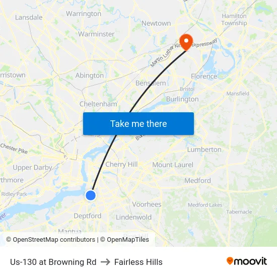 Us-130 at Browning Rd to Fairless Hills map