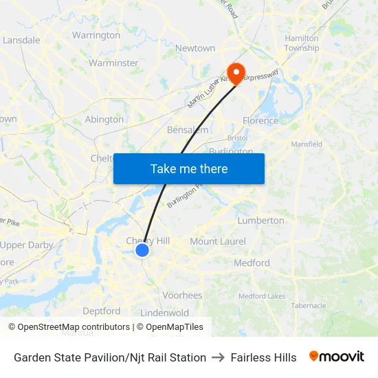 Garden State Pavilion/Njt Rail Station to Fairless Hills map
