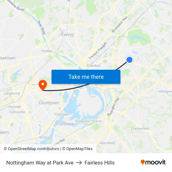 Nottingham Way at Park Ave to Fairless Hills map