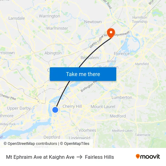 Mt Ephraim Ave at Kaighn Ave to Fairless Hills map
