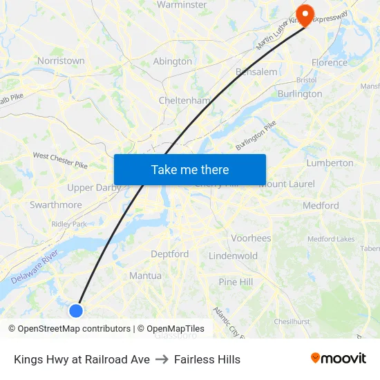 Kings Hwy at Railroad Ave to Fairless Hills map