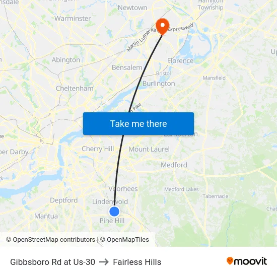 Gibbsboro Rd at Us-30 to Fairless Hills map