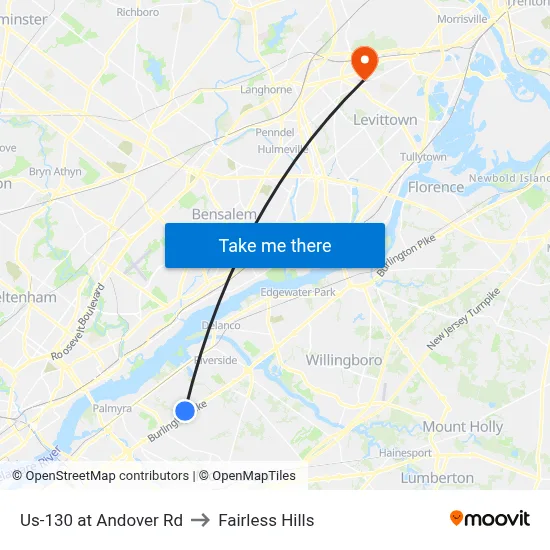 Us-130 at Andover Rd to Fairless Hills map