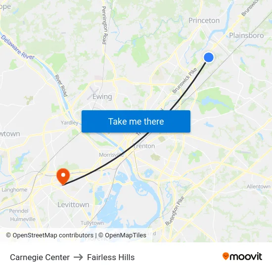 Carnegie Center to Fairless Hills map