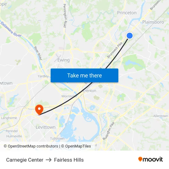 Carnegie Center to Fairless Hills map