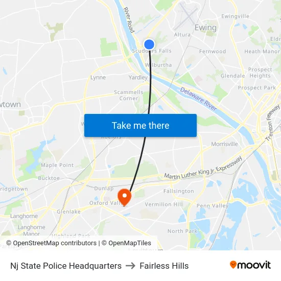 Nj State Police Headquarters to Fairless Hills map