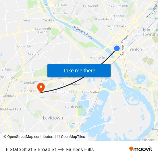 E State St at S Broad St to Fairless Hills map