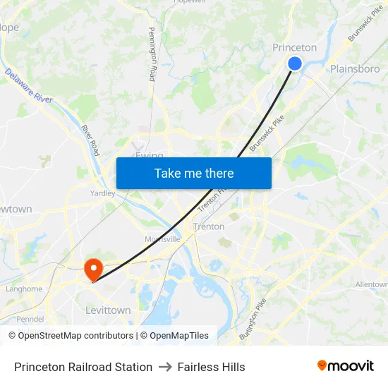 Princeton Railroad Station to Fairless Hills map