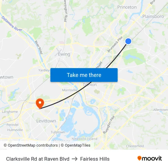 Clarksville Rd at Raven Blvd to Fairless Hills map