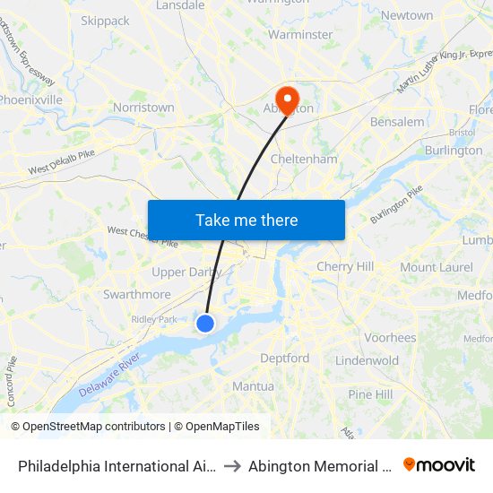 Philadelphia International Airport (Phl) to Abington Memorial Hospital map