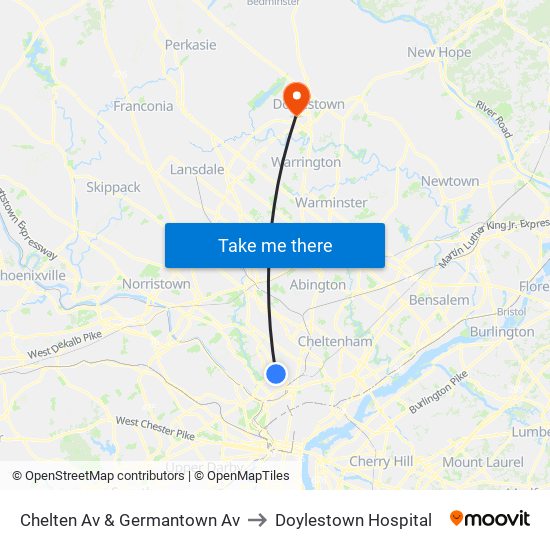 Chelten Av & Germantown Av to Doylestown Hospital map