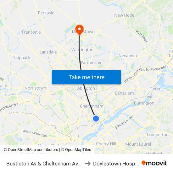 Bustleton Av & Cheltenham Av - Fs to Doylestown Hospital map