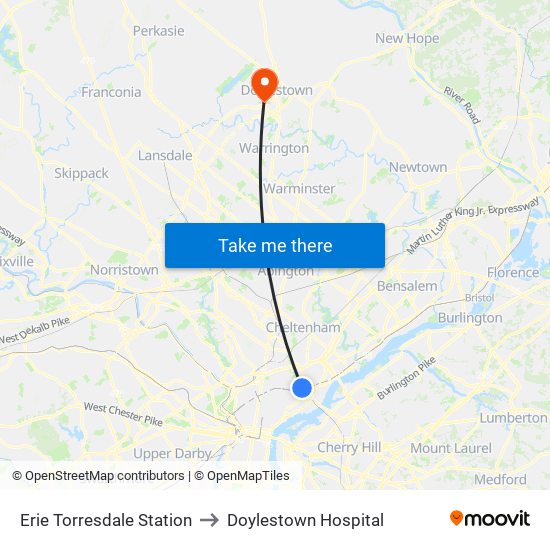 Erie Torresdale Station to Doylestown Hospital map
