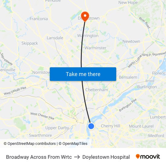 Broadway Across From Wrtc to Doylestown Hospital map