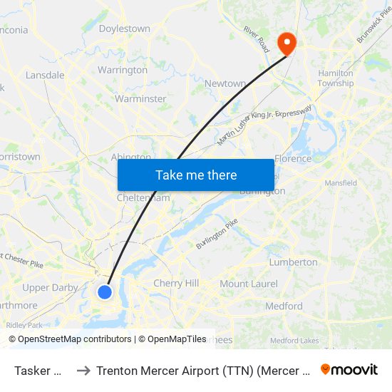 Tasker Morris to Trenton Mercer Airport (TTN) (Mercer County Airport) map
