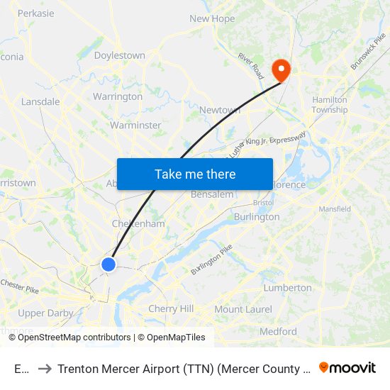 Erie to Trenton Mercer Airport (TTN) (Mercer County Airport) map