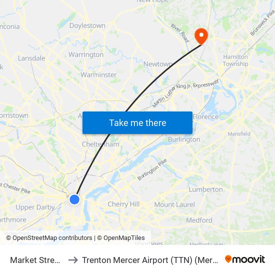 Market Street Trolley to Trenton Mercer Airport (TTN) (Mercer County Airport) map